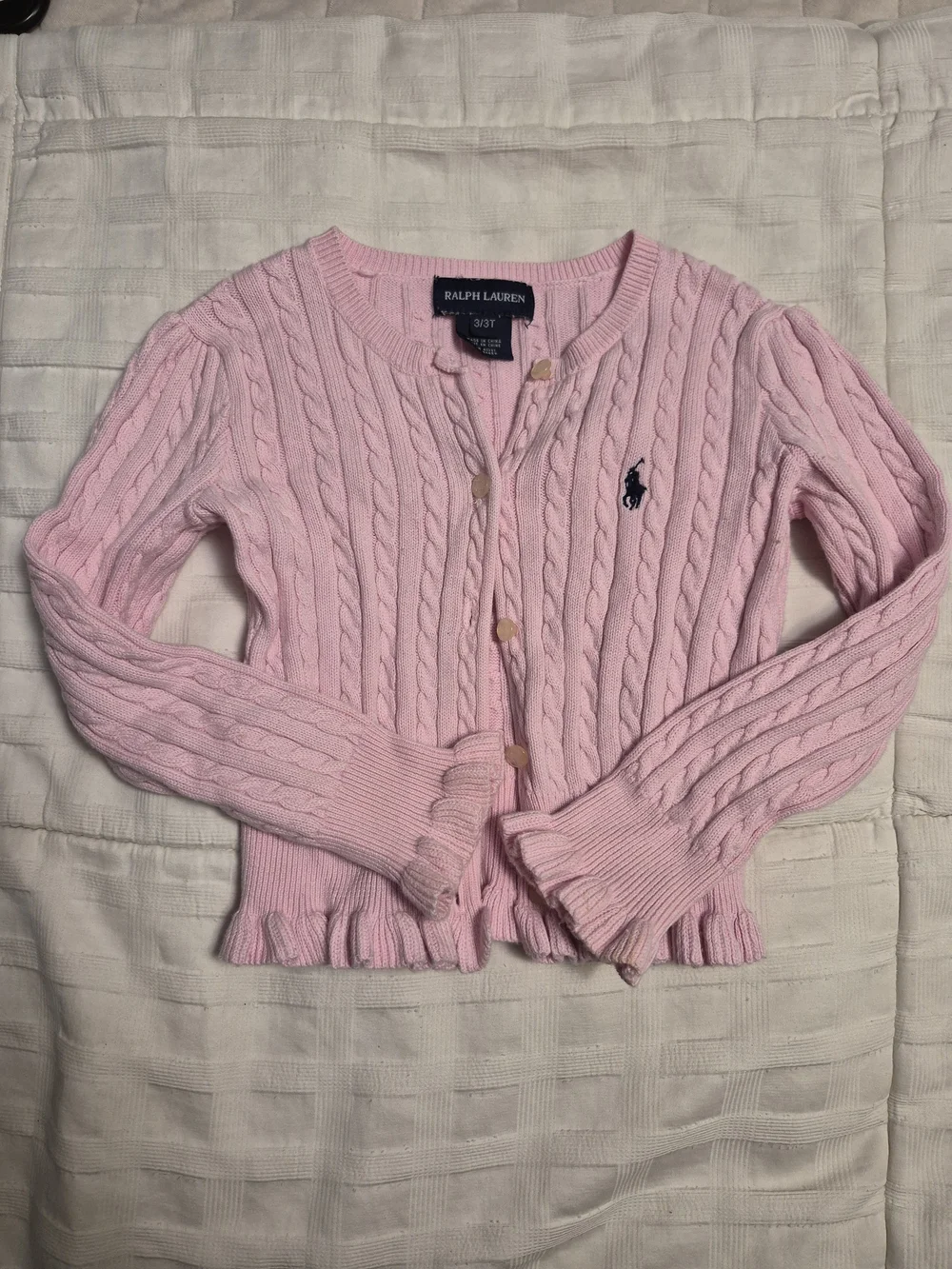 Ralph Lauren Light Pink Cable-Knit Cotton Cardigan